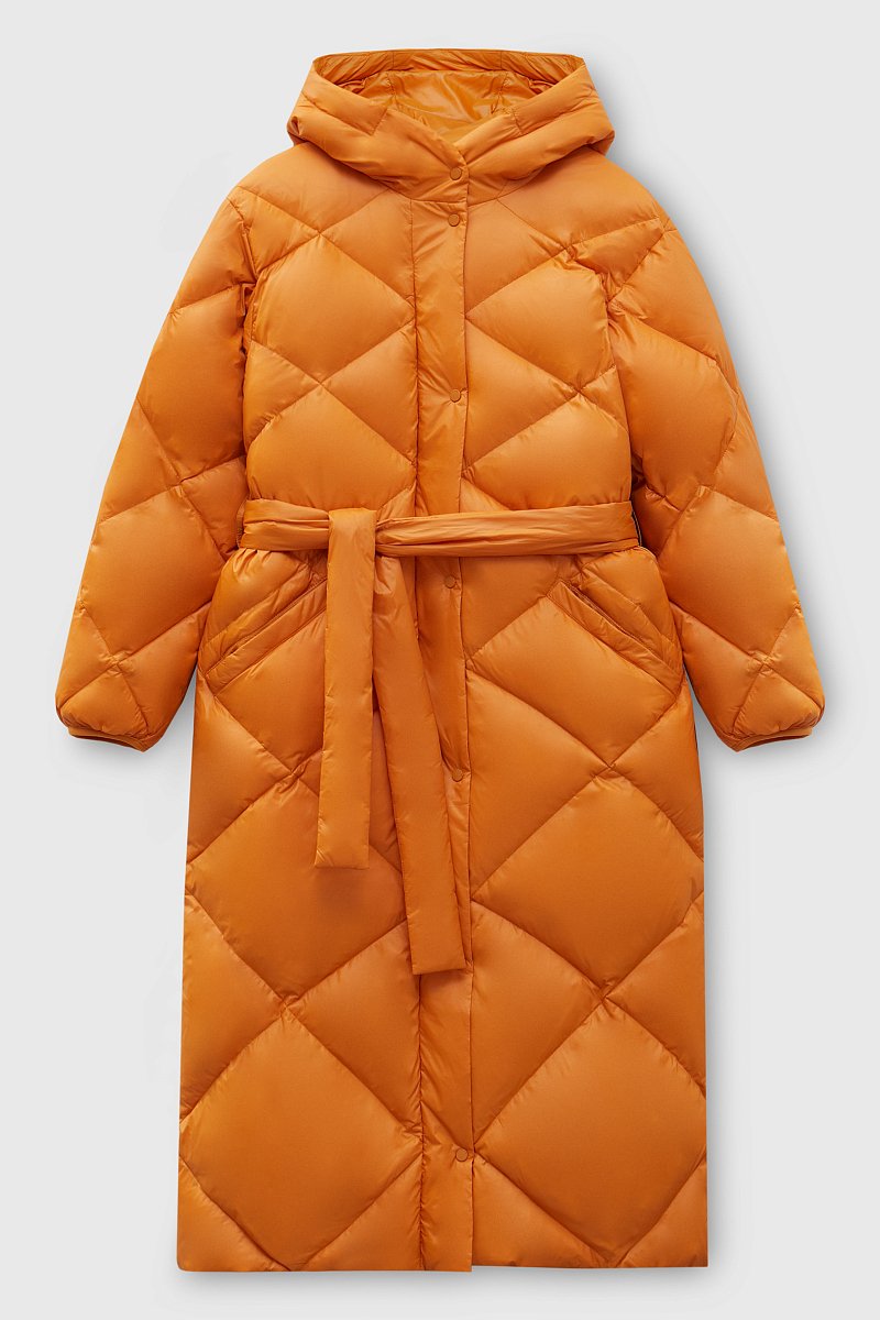 Стеганое пуховое пальто с поясом, Модель FWC11052, Фото №9