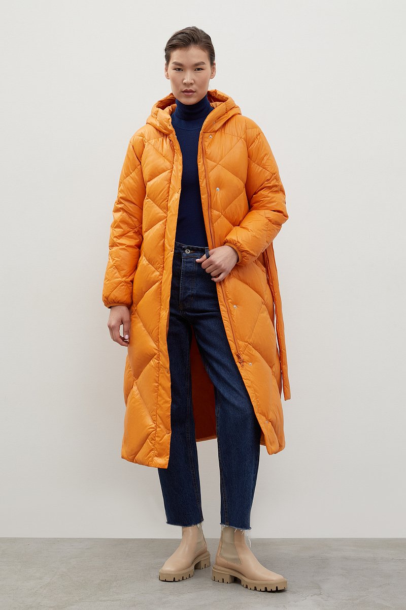 Стеганое пуховое пальто с поясом, Модель FWC11052, Фото №2