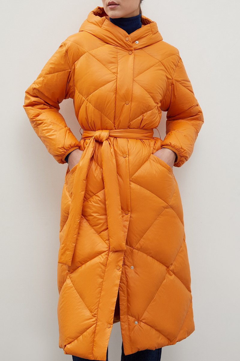 Стеганое пуховое пальто с поясом, Модель FWC11052, Фото №3