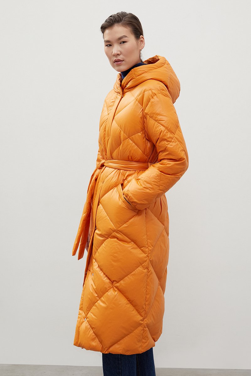 Стеганое пуховое пальто с поясом, Модель FWC11052, Фото №4