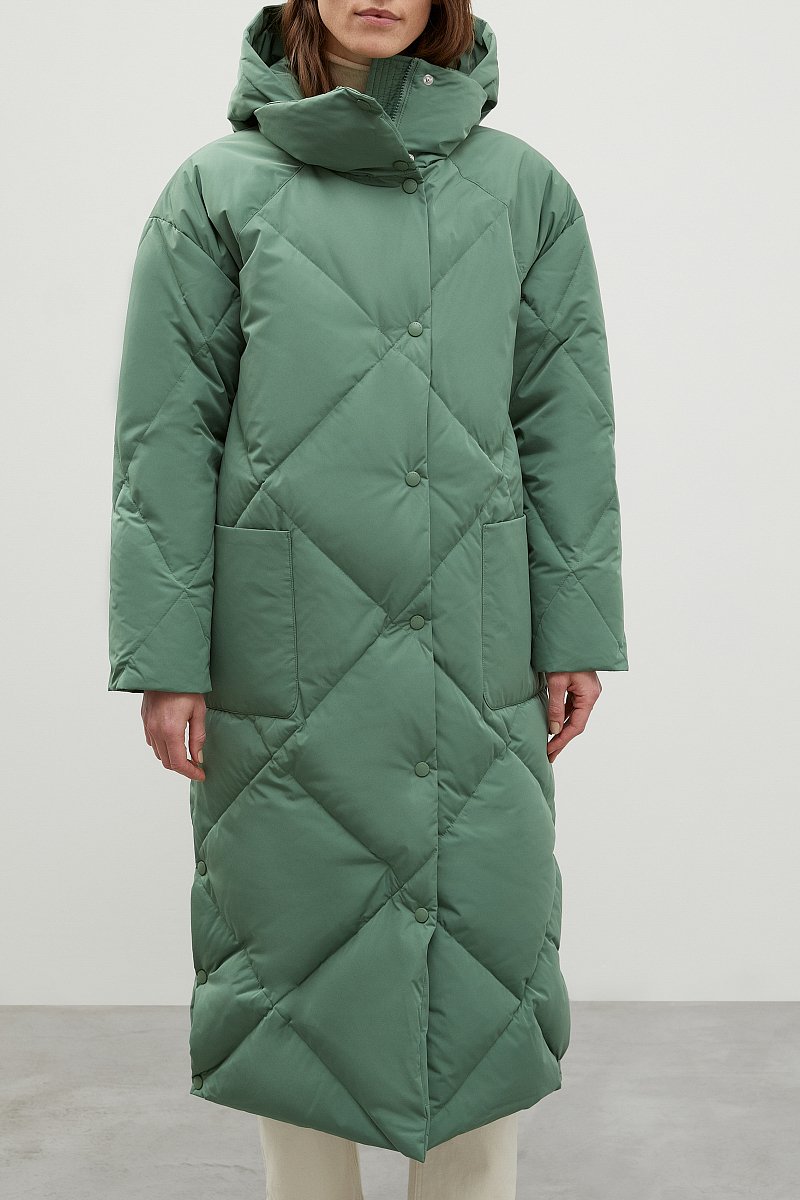 Стеганое пуховое пальто с капюшоном, Модель FWC11082, Фото №3