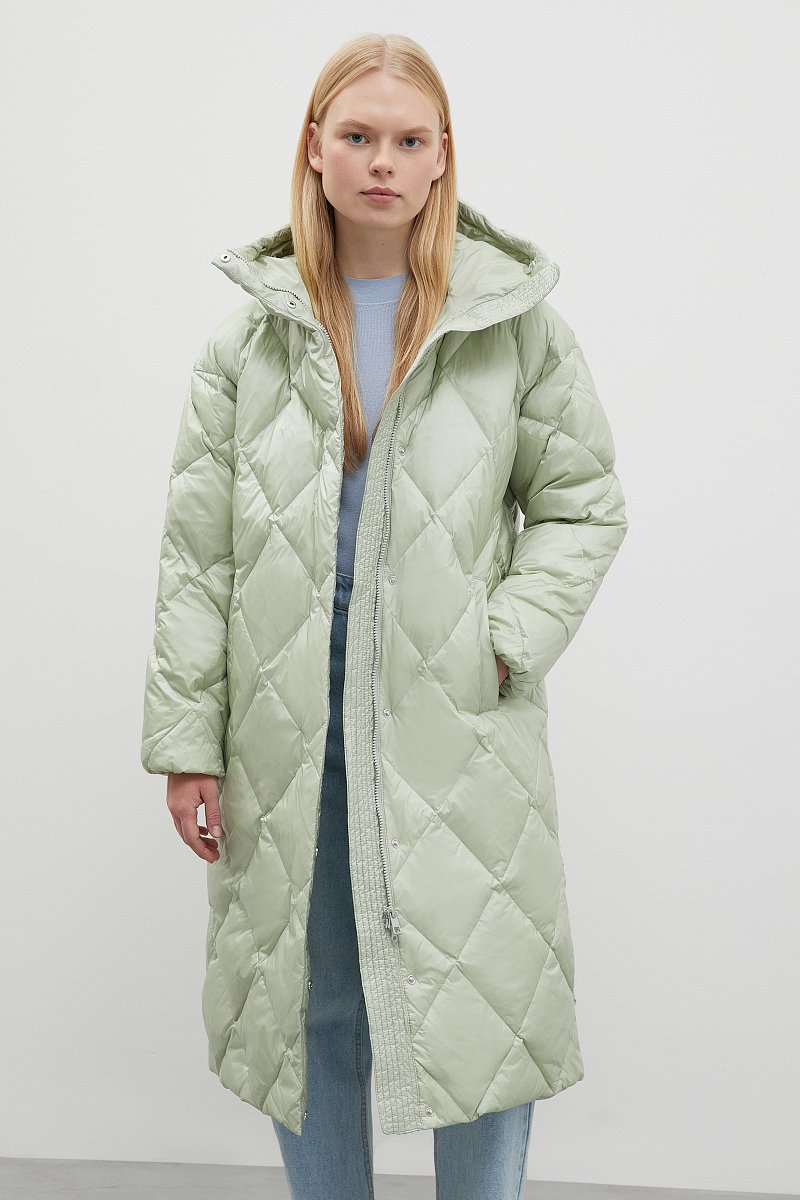 Стеганое пуховое пальто с капюшоном, Модель FWC11012, Фото №1