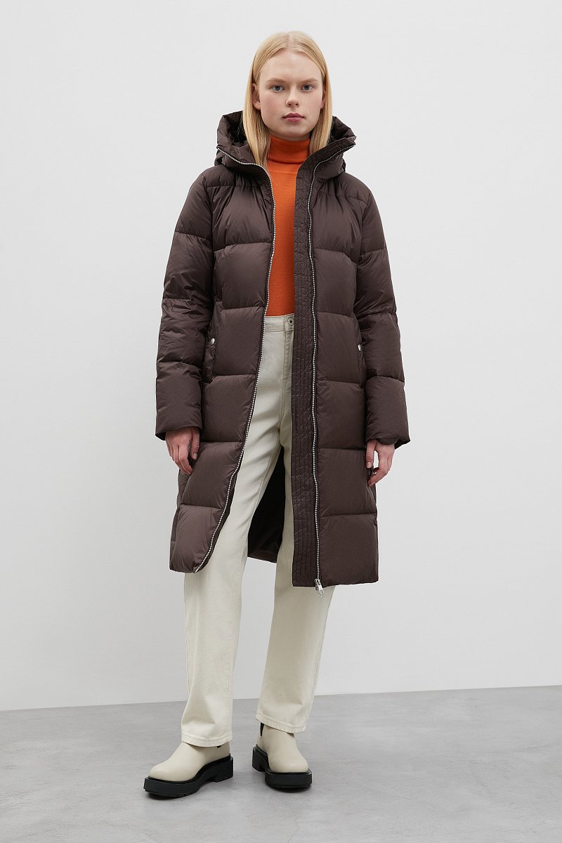 Стеганое пуховое пальто с капюшоном, Модель FWC11071, Фото №2