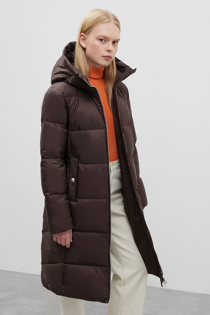 Стеганое пуховое пальто с капюшоном, Модель FWC11071, Фото №4