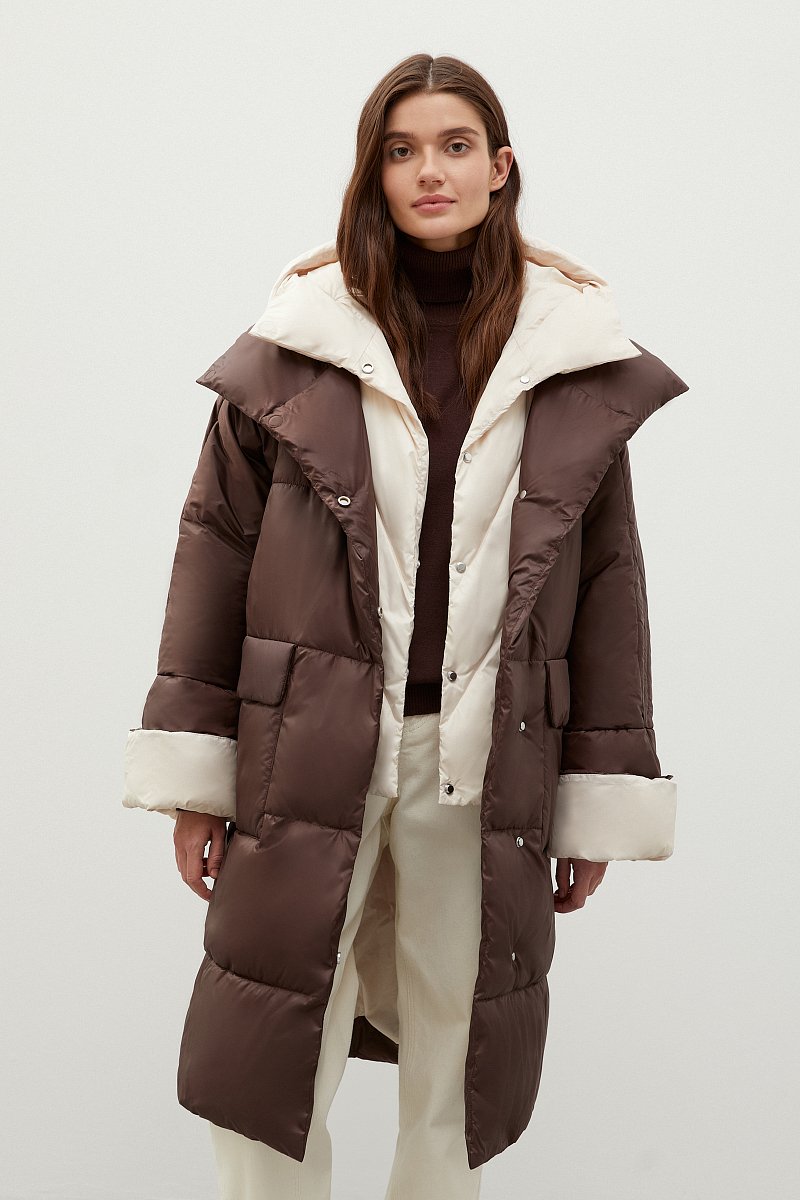 Утепленное пальто с контрастными деталями, Модель FWC11098, Фото №1