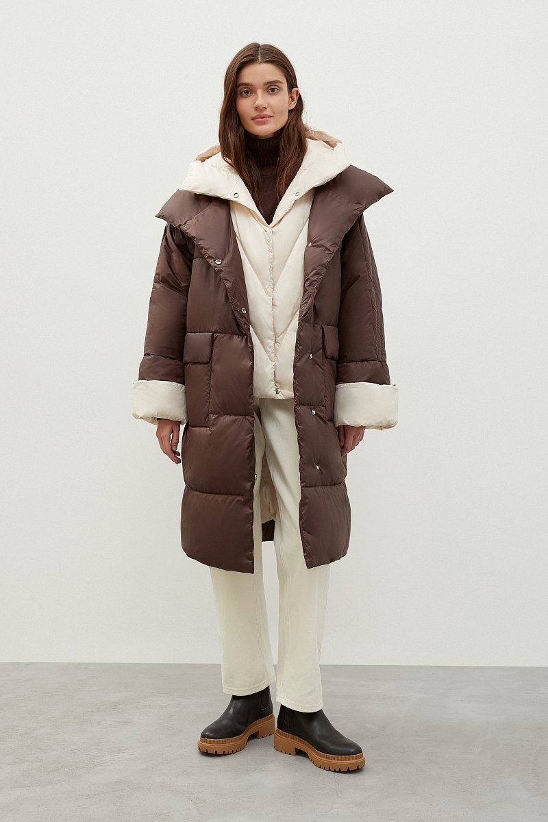 Утепленное пальто с контрастными деталями, Модель FWC11098, Фото №2