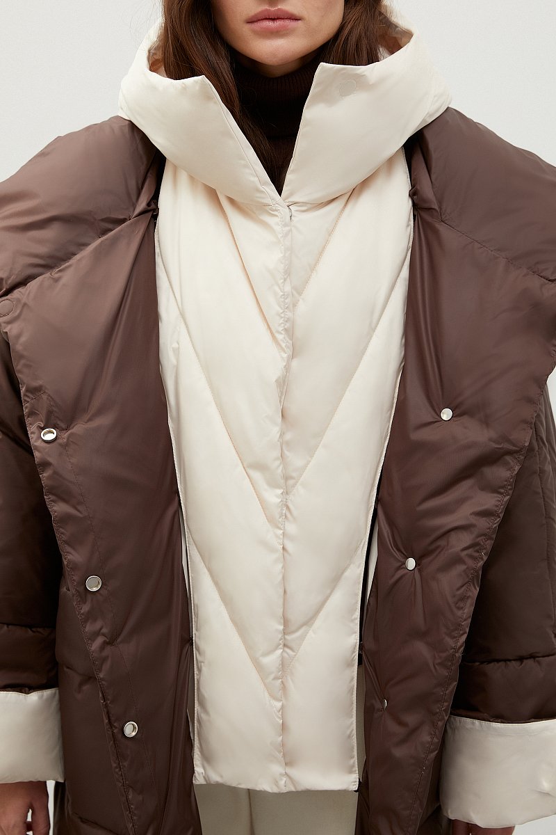 Утепленное пальто с контрастными деталями, Модель FWC11098, Фото №7