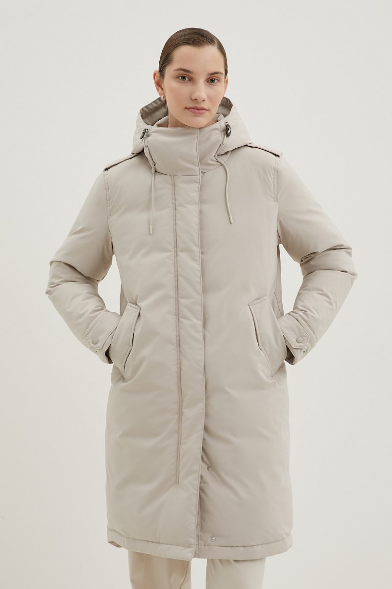 Пуховое пальто с капюшоном, Модель FWC11028, Фото №1