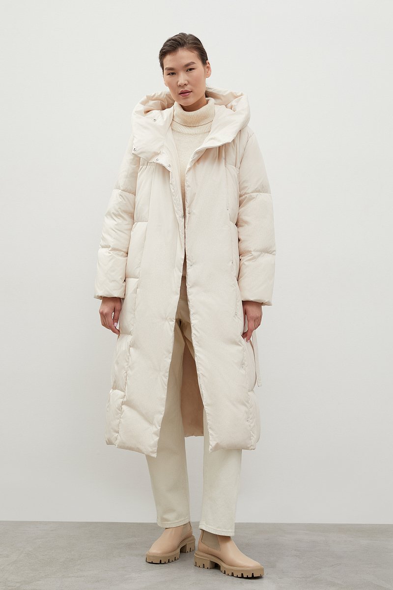Пуховое пальто с капюшоном и поясом, Модель FWC11069, Фото №2