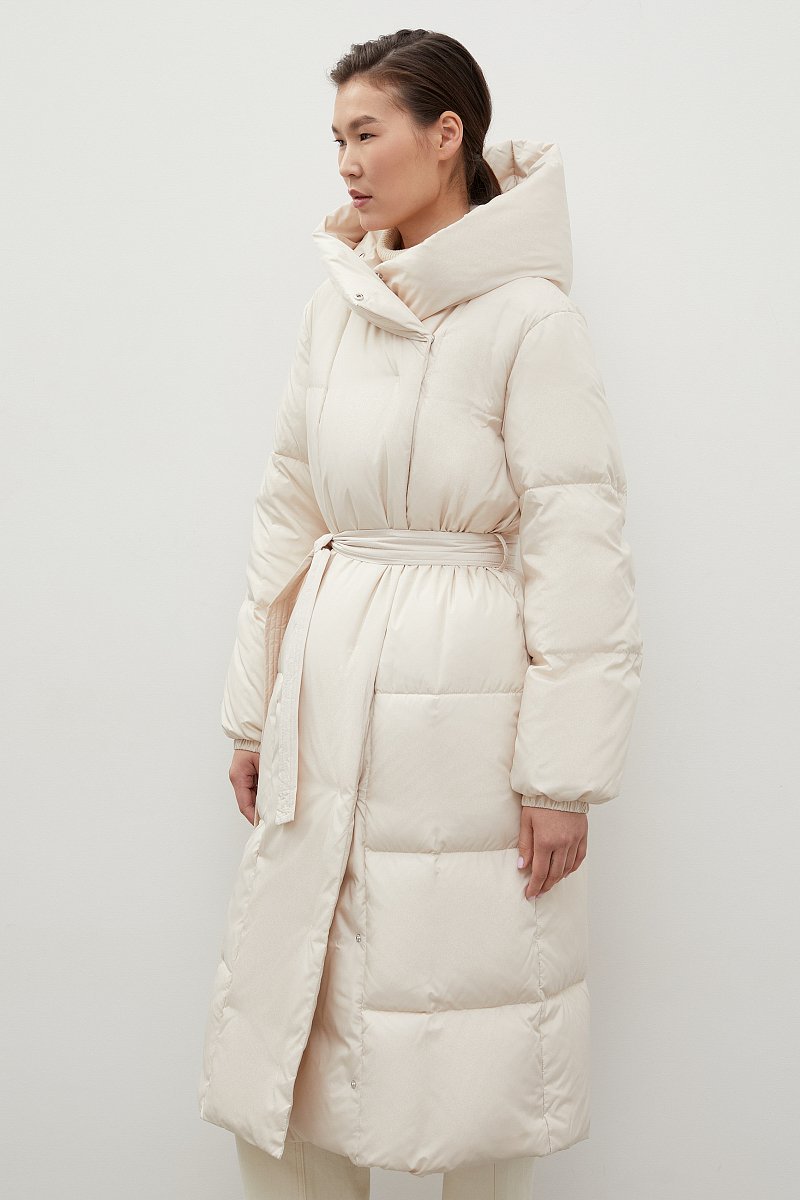 Пуховое пальто с капюшоном и поясом, Модель FWC11069, Фото №4