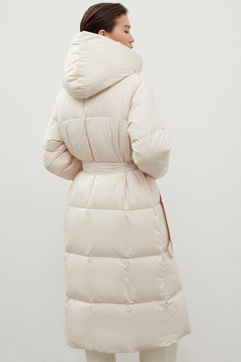 Пуховое пальто с капюшоном и поясом, Модель FWC11069, Фото №5