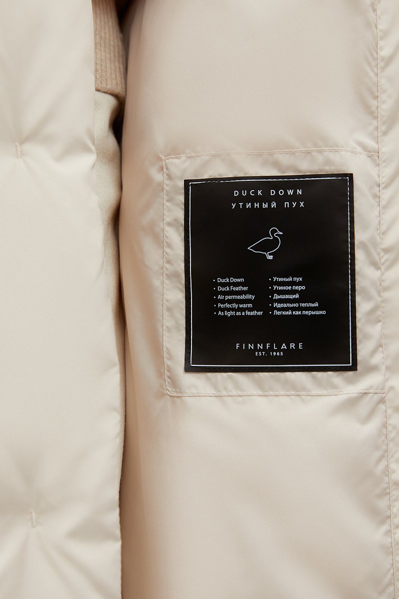 Пуховое пальто с капюшоном и поясом, Модель FWC11069, Фото №7