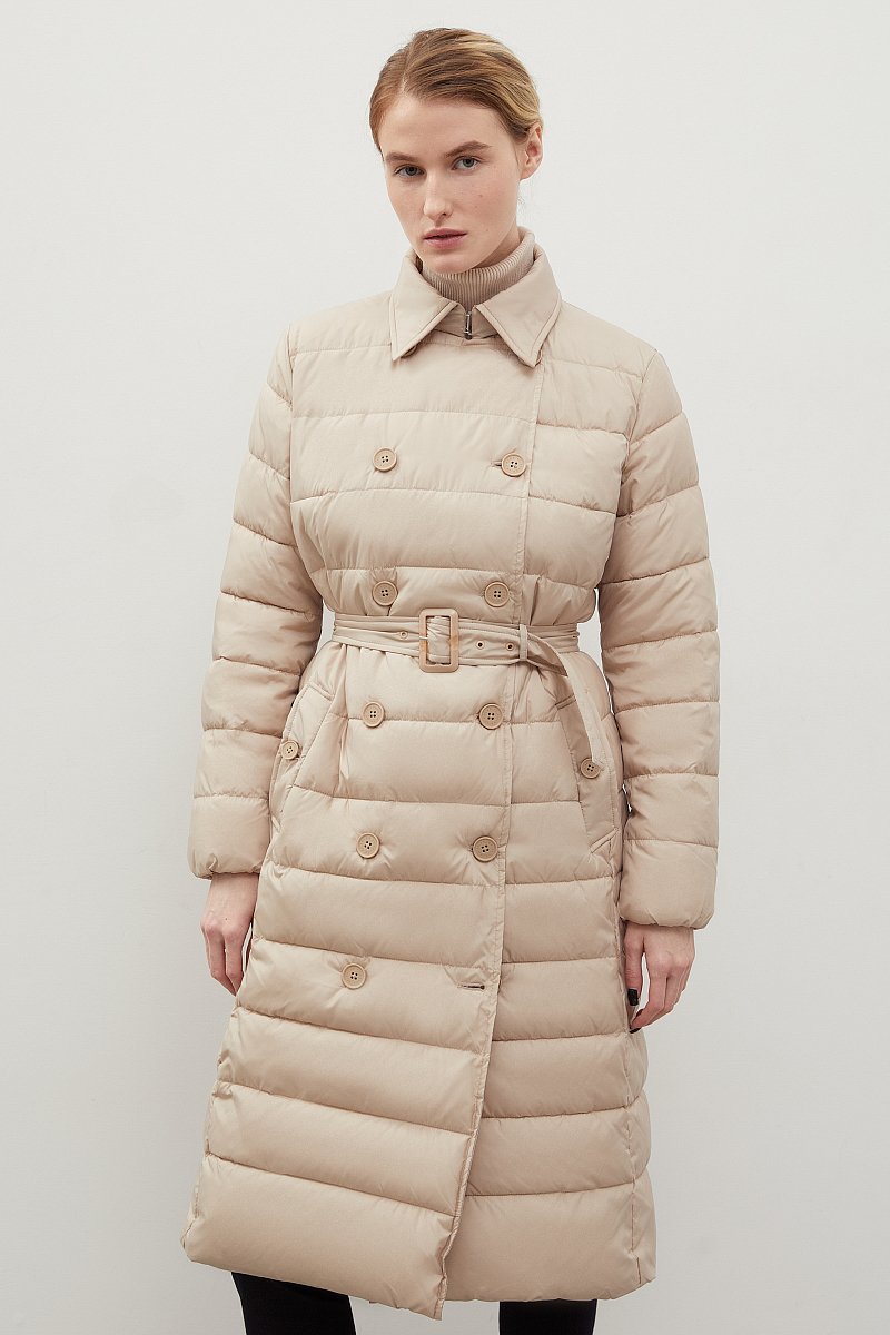 Стеганое утепленное пальто с поясом, Модель FWC11006, Фото №1