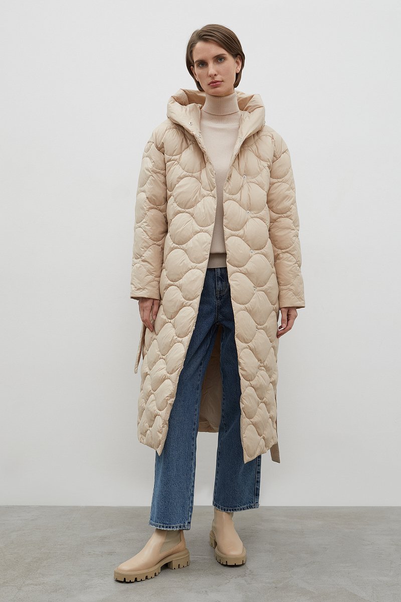 Стеганое пуховое пальто с поясом, Модель FWC11008, Фото №2