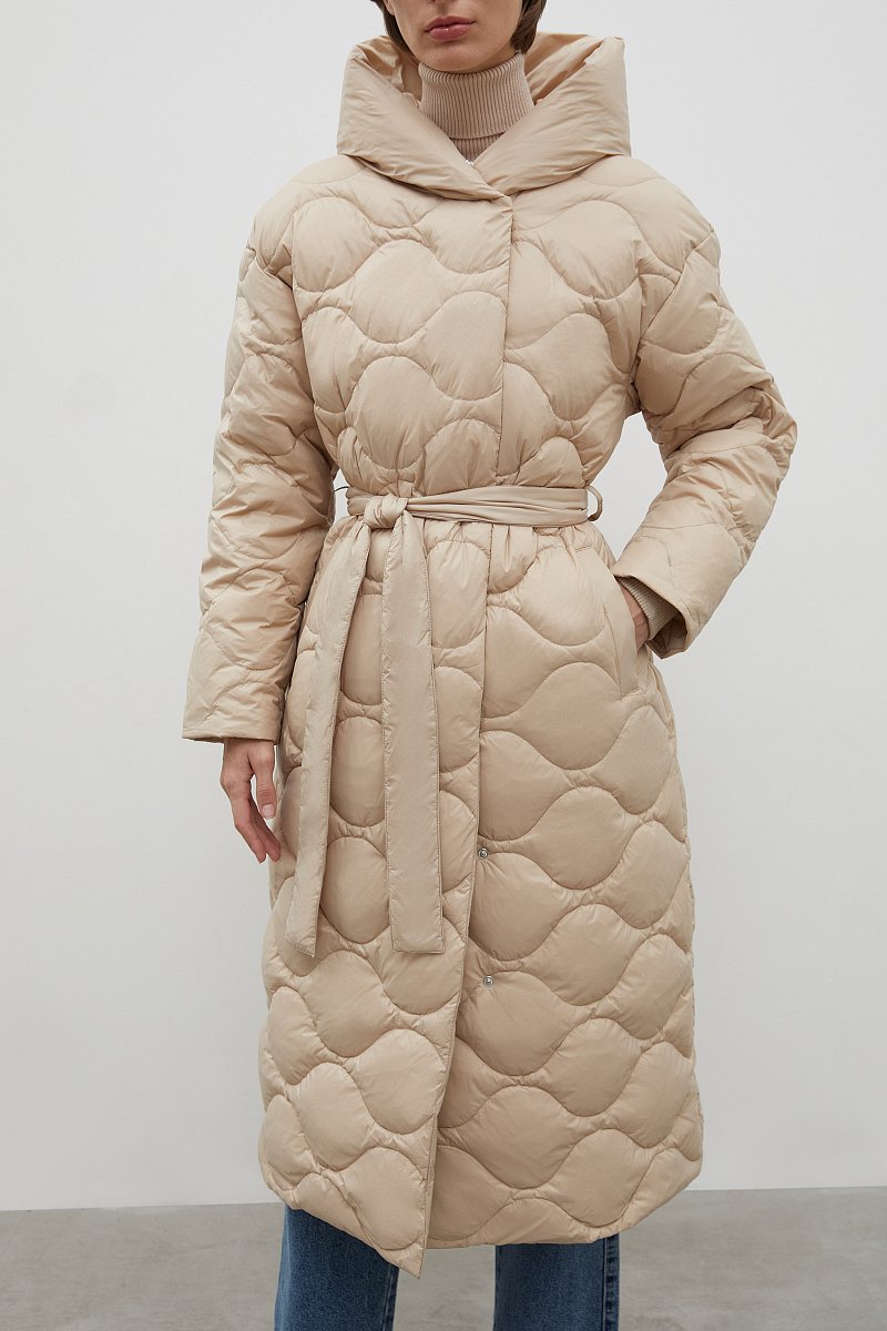 Стеганое пуховое пальто с поясом, Модель FWC11008, Фото №3