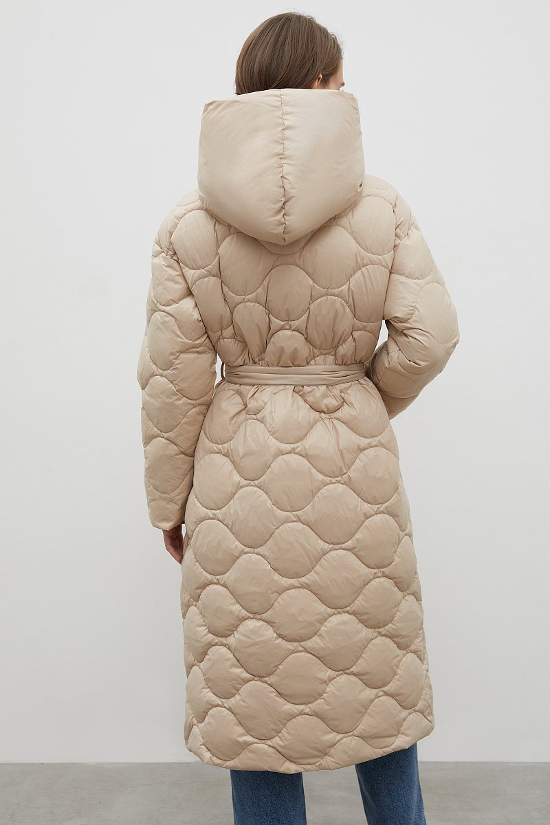 Стеганое пуховое пальто с поясом, Модель FWC11008, Фото №5