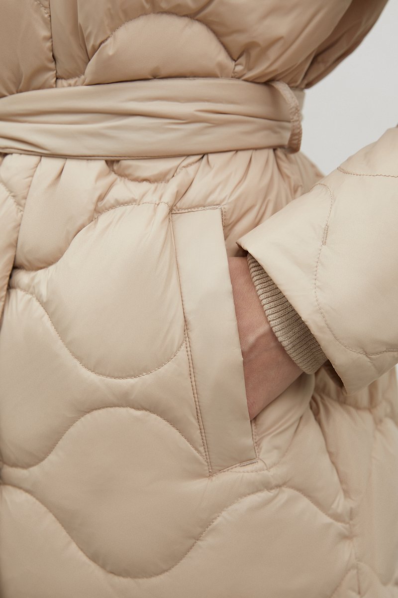 Стеганое пуховое пальто с поясом, Модель FWC11008, Фото №7
