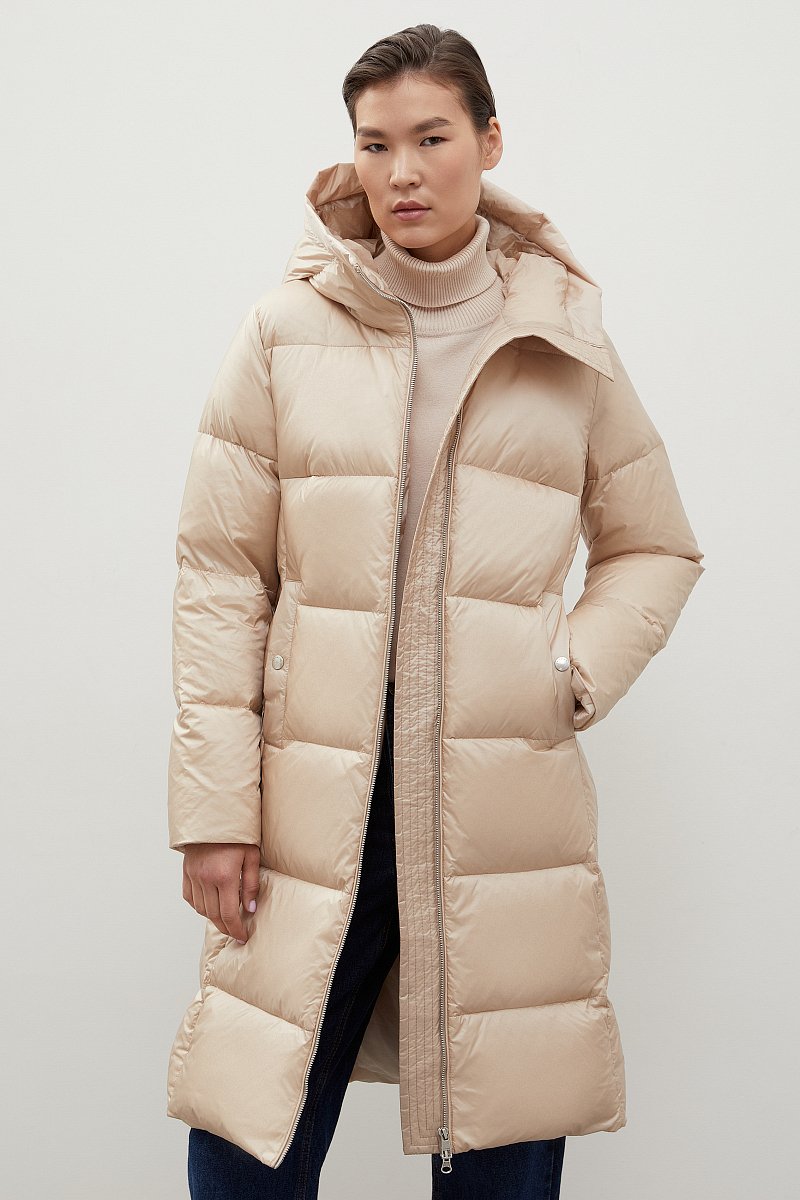 Стеганое пуховое пальто с капюшоном, Модель FWC11071, Фото №1