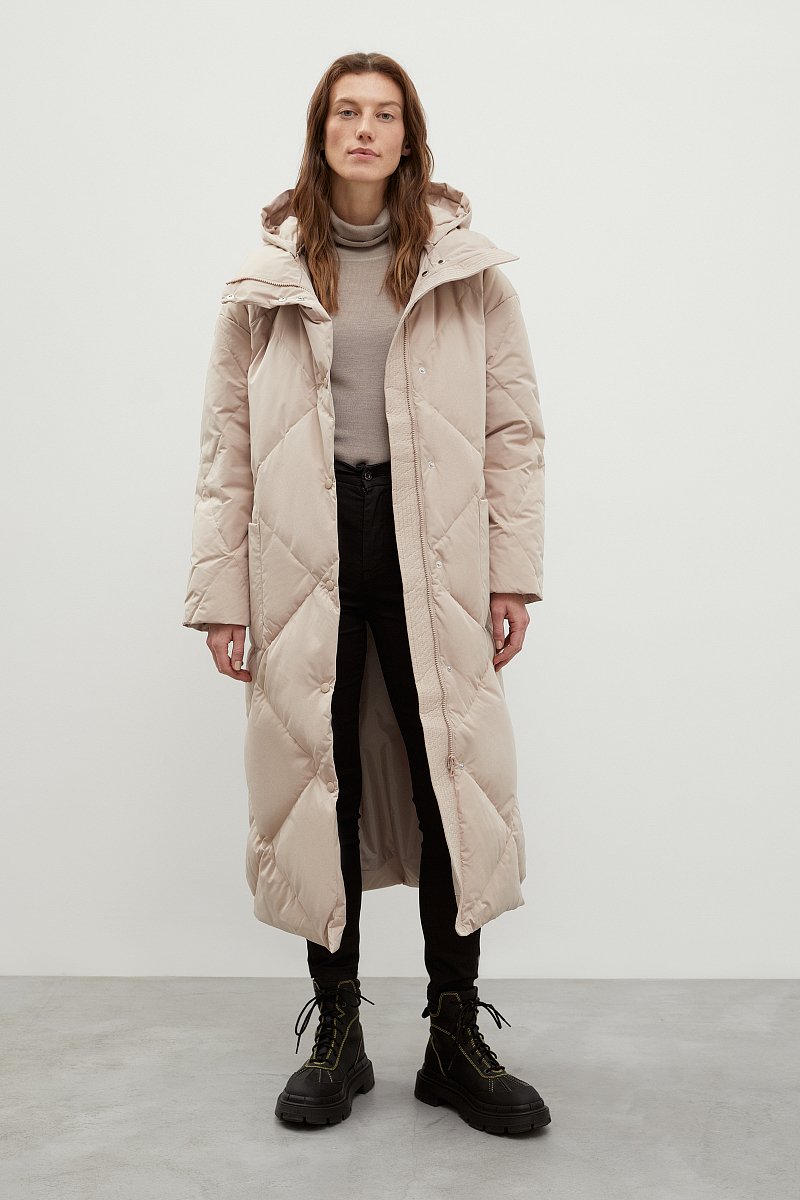 Стеганое пуховое пальто с капюшоном, Модель FWC11082, Фото №2