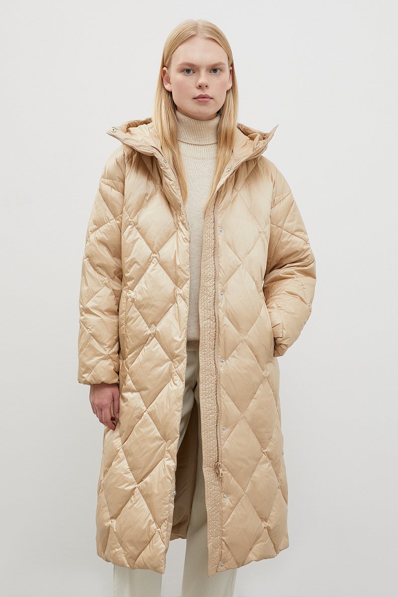 Стеганое пуховое пальто с капюшоном, Модель FWC11012, Фото №1