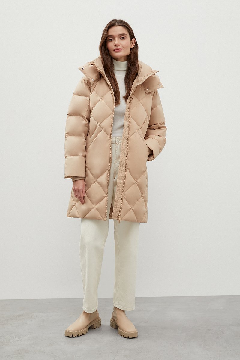 Стеганое пуховое пальто с капюшоном, Модель FWC11019, Фото №2