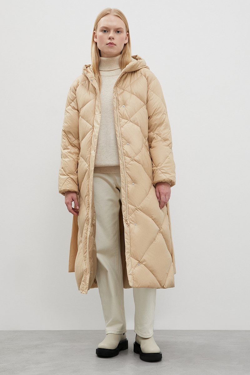 Стеганое пуховое пальто с поясом, Модель FWC11052, Фото №2