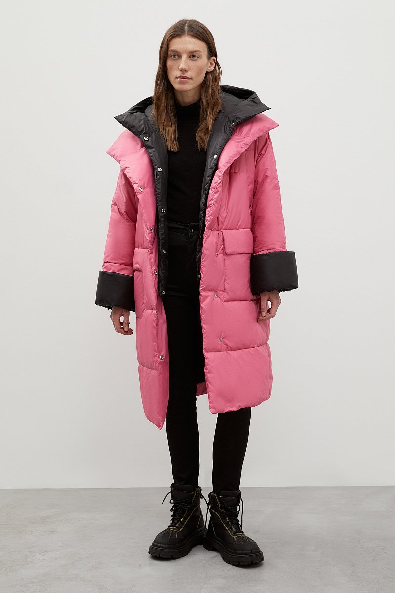 Утепленное пальто с контрастными деталями, Модель FWC11098, Фото №3