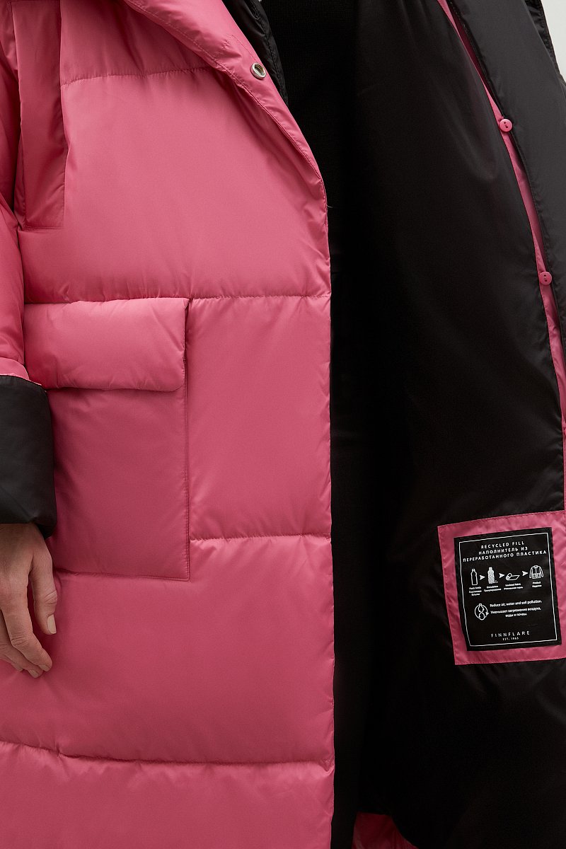 Утепленное пальто с контрастными деталями, Модель FWC11098, Фото №6