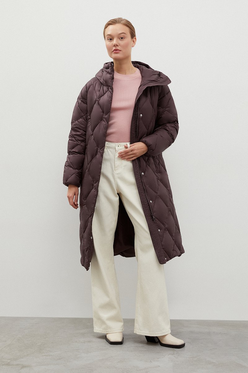 Стеганое пуховое пальто с капюшоном, Модель FWC11012, Фото №2