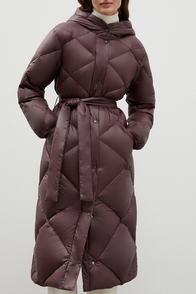 Стеганое пуховое пальто с поясом, Модель FWC11052, Фото №3