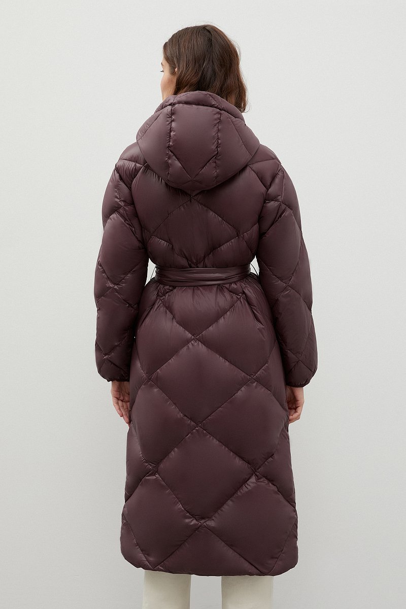 Стеганое пуховое пальто с поясом, Модель FWC11052, Фото №5