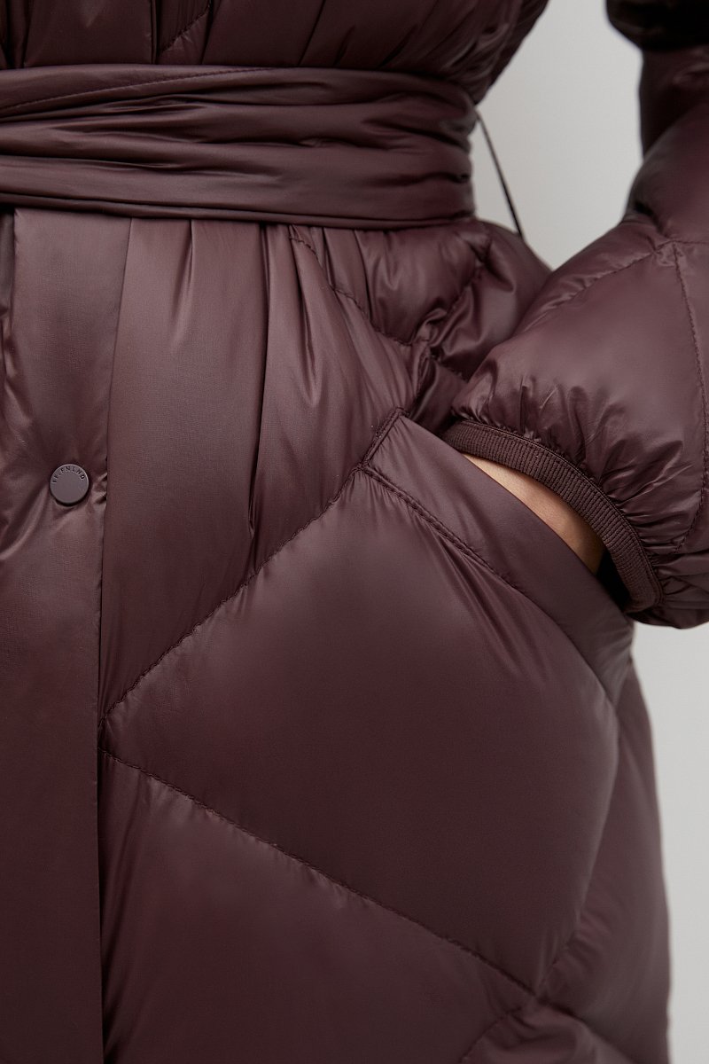 Стеганое пуховое пальто с поясом, Модель FWC11052, Фото №7
