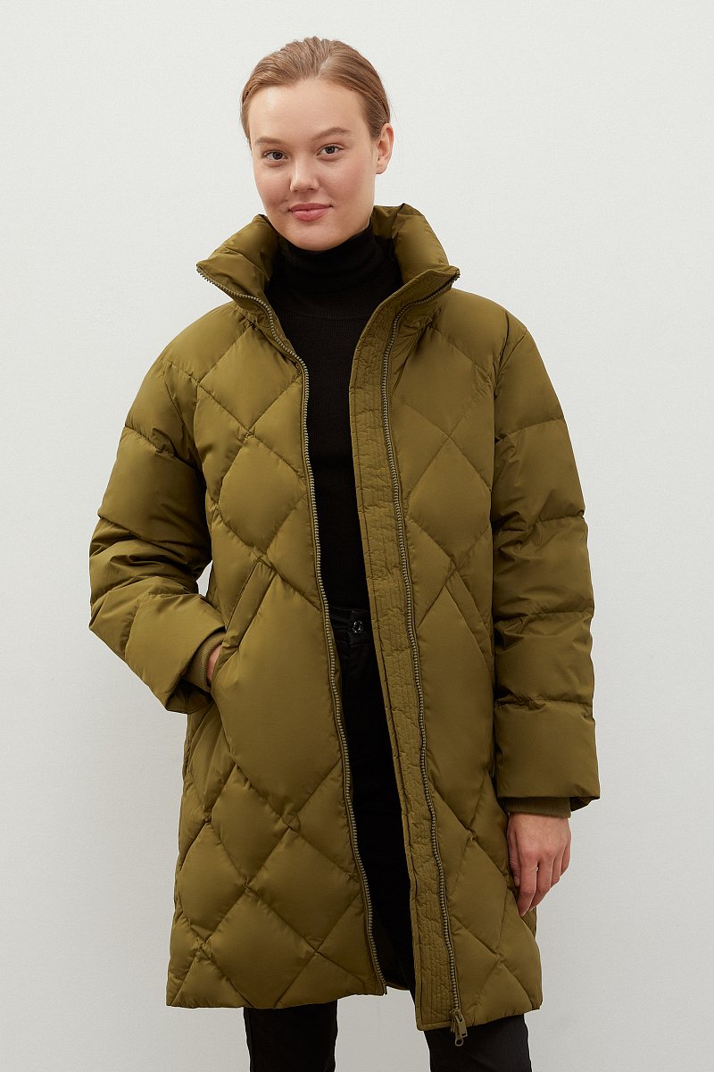 Стеганое пуховое пальто с капюшоном, Модель FWC11019, Фото №1