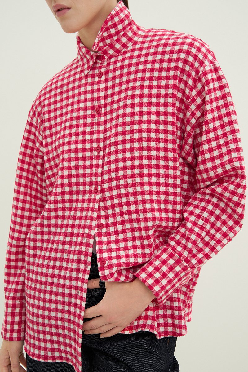 Рубашка свободного силуэта в клетку, Модель FWD11013, Фото №3