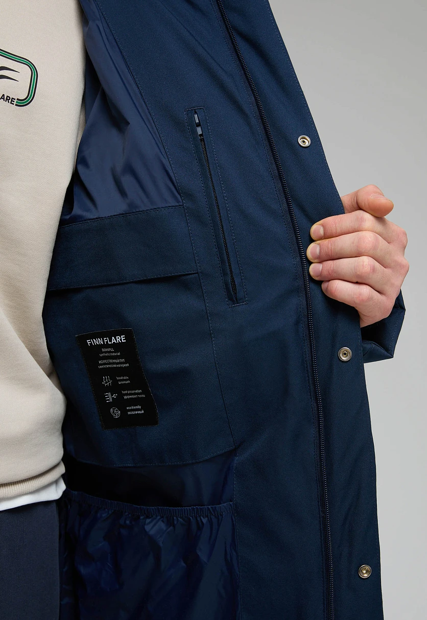 Утепленное пальто с накладными карманами Темно-cиний FWE21002Купить в интернет-магазине FINN FLARE, предосмотр фото №6 Утепленное пальто с накладными карманами, Модель FWE21002, Фото №6