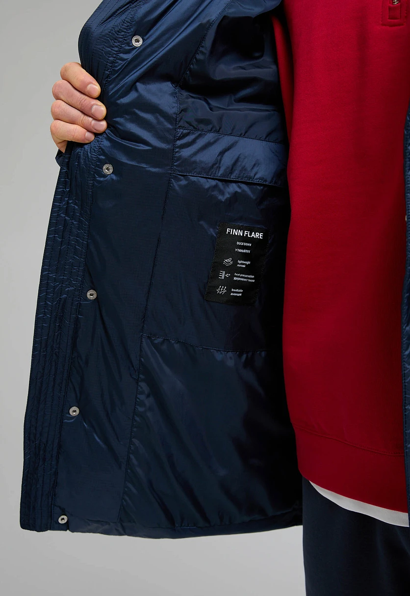Пуховое полупальто с воротником-стойкой Темно-cиний FWE21018Купить в интернет-магазине FINN FLARE, предосмотр фото №5 Пуховое полупальто с воротником-стойкой, Модель FWE21018, Фото №5