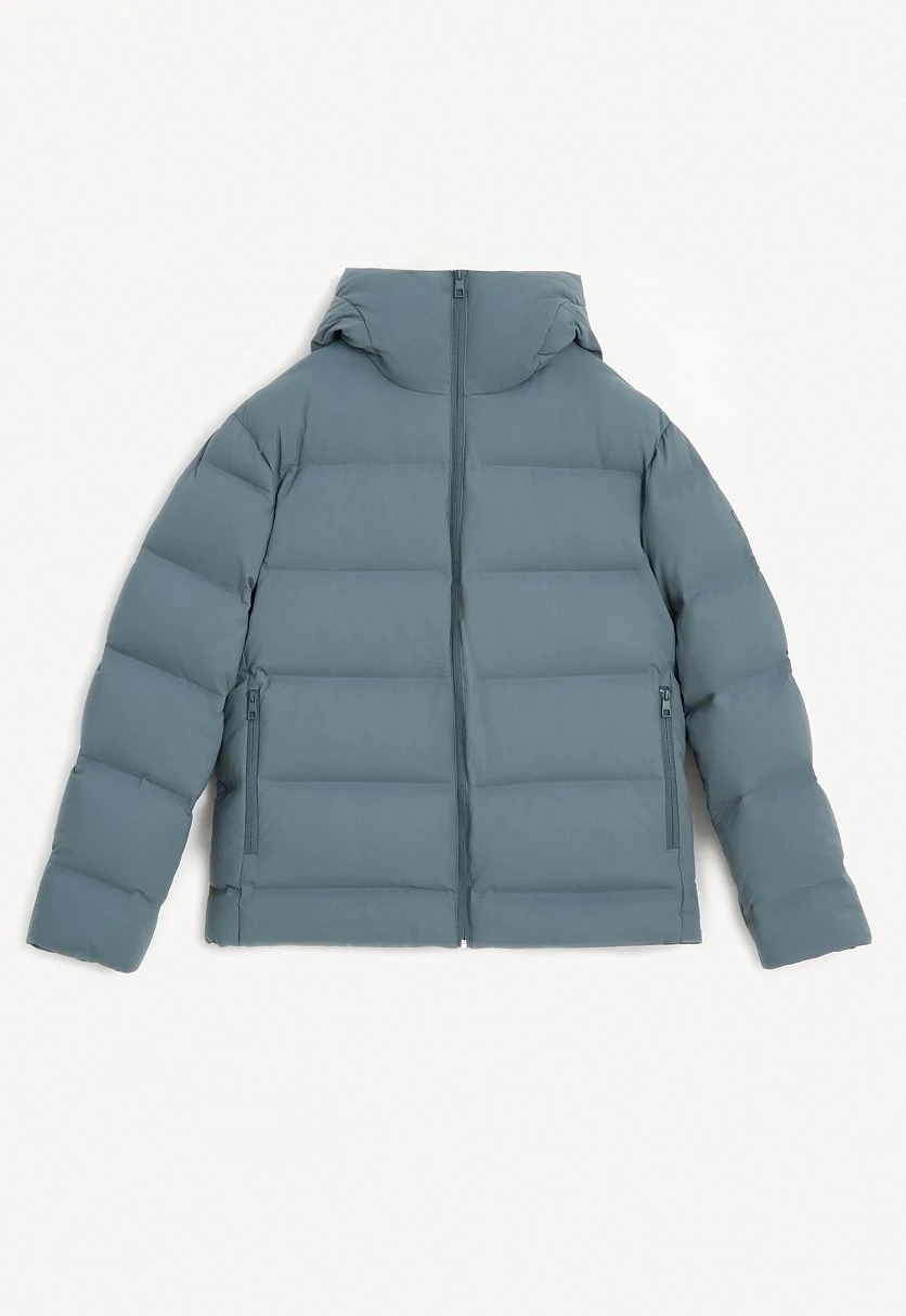 Пуховик с воротником-стойкой и капюшоном Серо-синий FWE21000Купить в интернет-магазине FINN FLARE, предосмотр фото №9 Пуховик с воротником-стойкой и капюшоном, Модель FWE21000, Фото №9