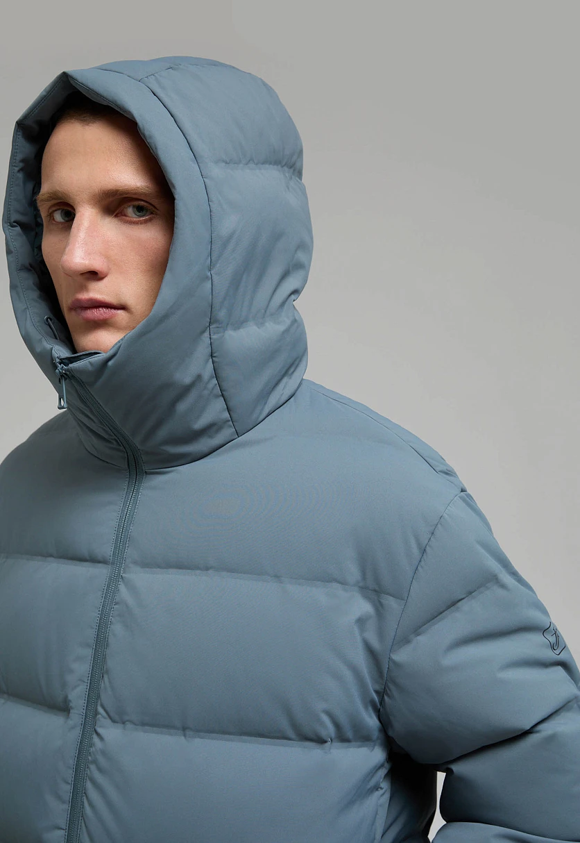 Пуховик с воротником-стойкой и капюшоном Серо-синий FWE21000Купить в интернет-магазине FINN FLARE, предосмотр фото №6 Пуховик с воротником-стойкой и капюшоном, Модель FWE21000, Фото №6