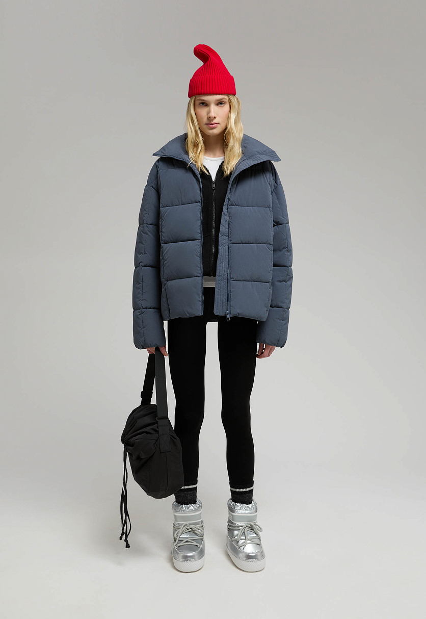 Пуховик с воротником-стойкой и съемным капюшоном