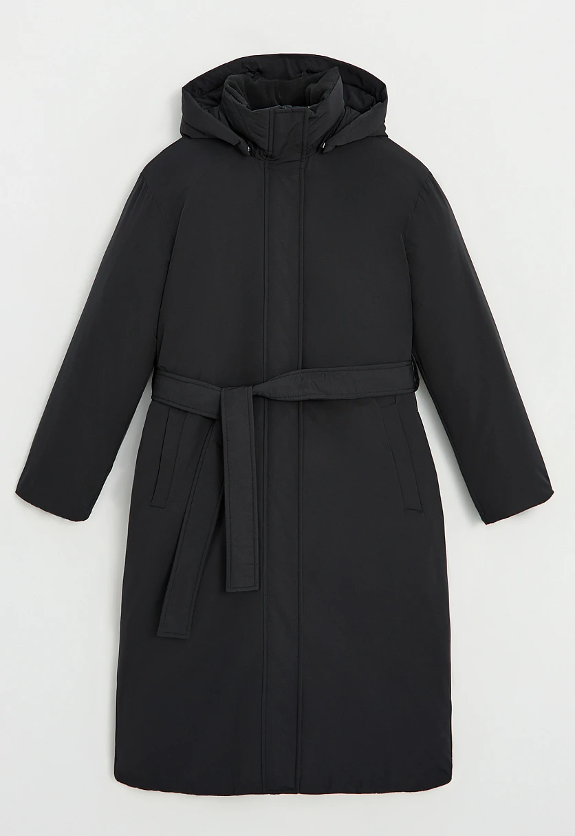 Пуховое пальто с поясом и капюшоном, Модель FWE11003, Фото №9