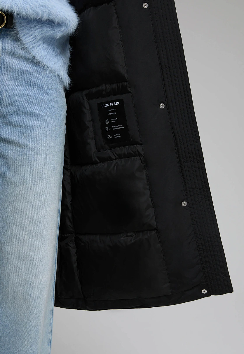 Пуховое пальто с поясом и капюшоном, Модель FWE11003, Фото №7