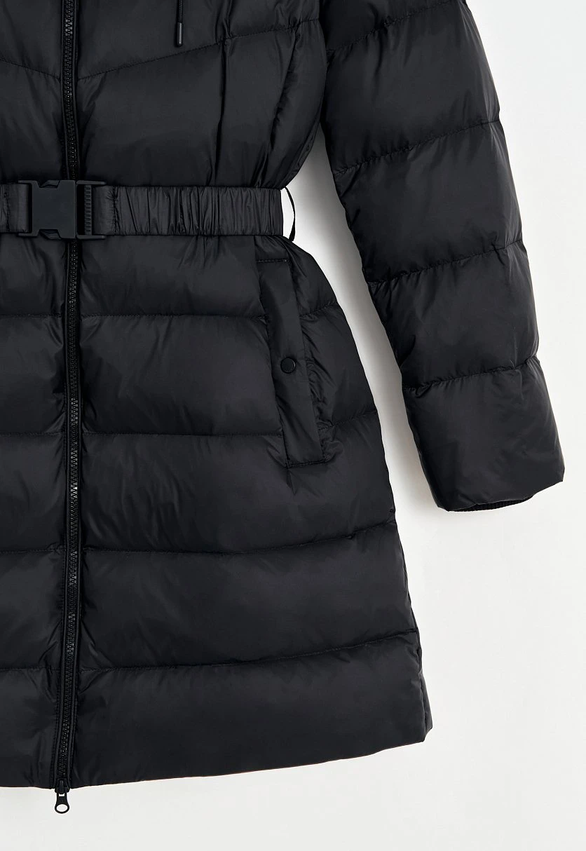 Пуховое полупальто с поясом приталенного силуэта, Модель FWE11086, Фото №8