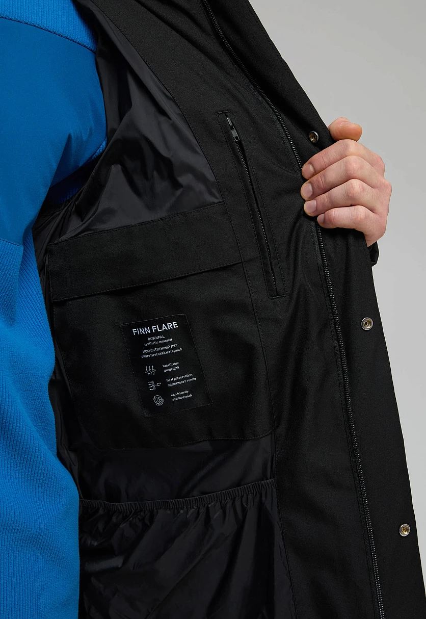 Утепленное пальто с накладными карманами Черный FWE21002Купить в интернет-магазине FINN FLARE, предосмотр фото №7 Утепленное пальто с накладными карманами, Модель FWE21002, Фото №7