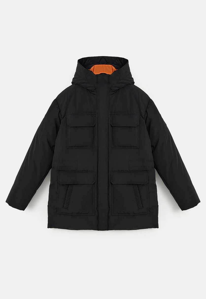 Пуховое пальто с накладными карманами Черный FWE21039Купить в интернет-магазине FINN FLARE, предосмотр фото №9 Пуховое пальто с накладными карманами, Модель FWE21039, Фото №9