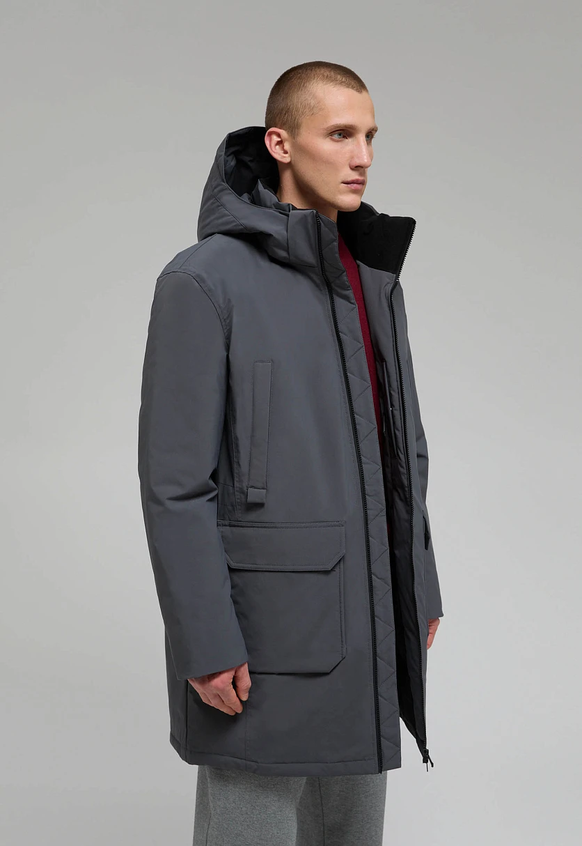 Пуховое пальто с накладными карманами Темно-Серый FWE21020Купить в интернет-магазине FINN FLARE, предосмотр фото №9 Пуховое пальто с накладными карманами, Модель FWE21020, Фото №9