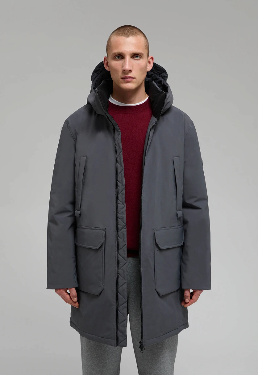 Пуховое пальто с накладными карманами Темно-Серый FWE21020Купить в интернет-магазине FINN FLARE, предосмотр фото №7 Пуховое пальто с накладными карманами, Модель FWE21020, Фото №7