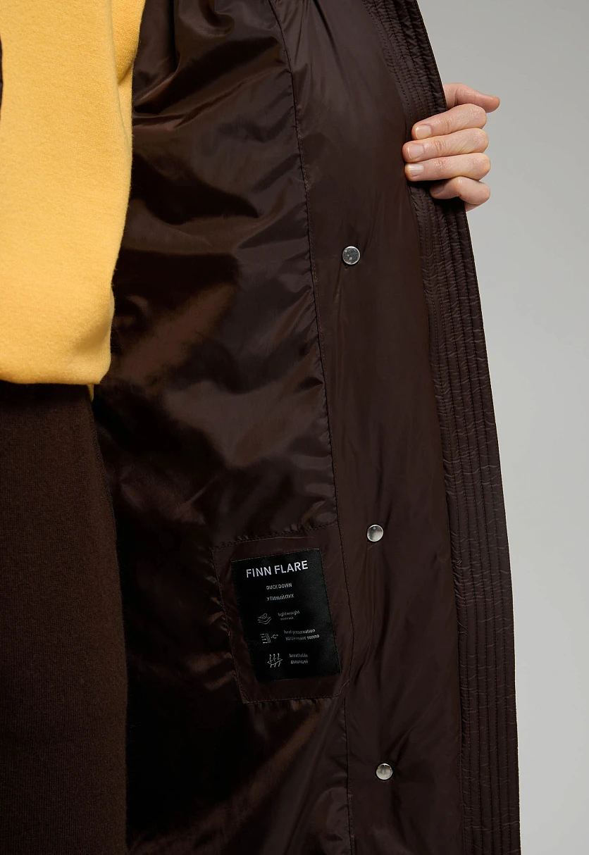 Пуховое пальто с капюшоном и воротником-стойкой, Модель FWE11007, Фото №7