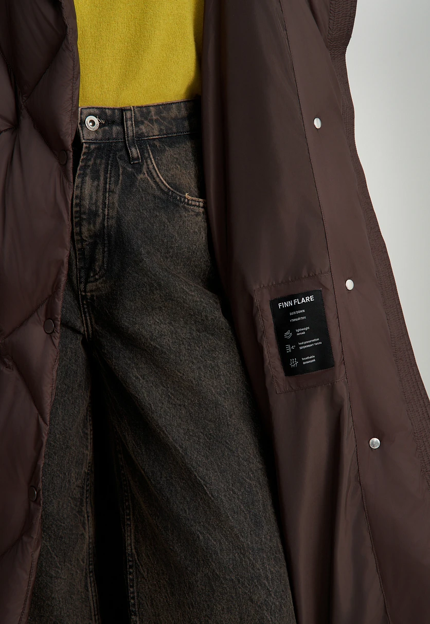 Пуховое пальто с капюшоном и воротником-стойкой, Модель FWE11007, Фото №7