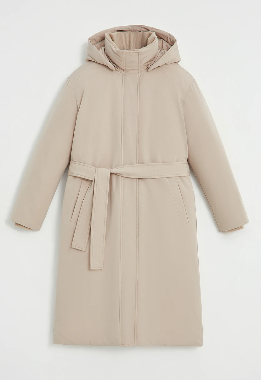 Пуховое пальто с поясом и капюшоном, Модель FWE11003, Фото №8