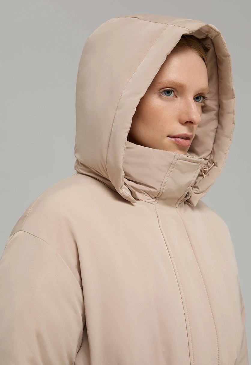 Пуховое пальто с поясом и капюшоном, Модель FWE11003, Фото №6